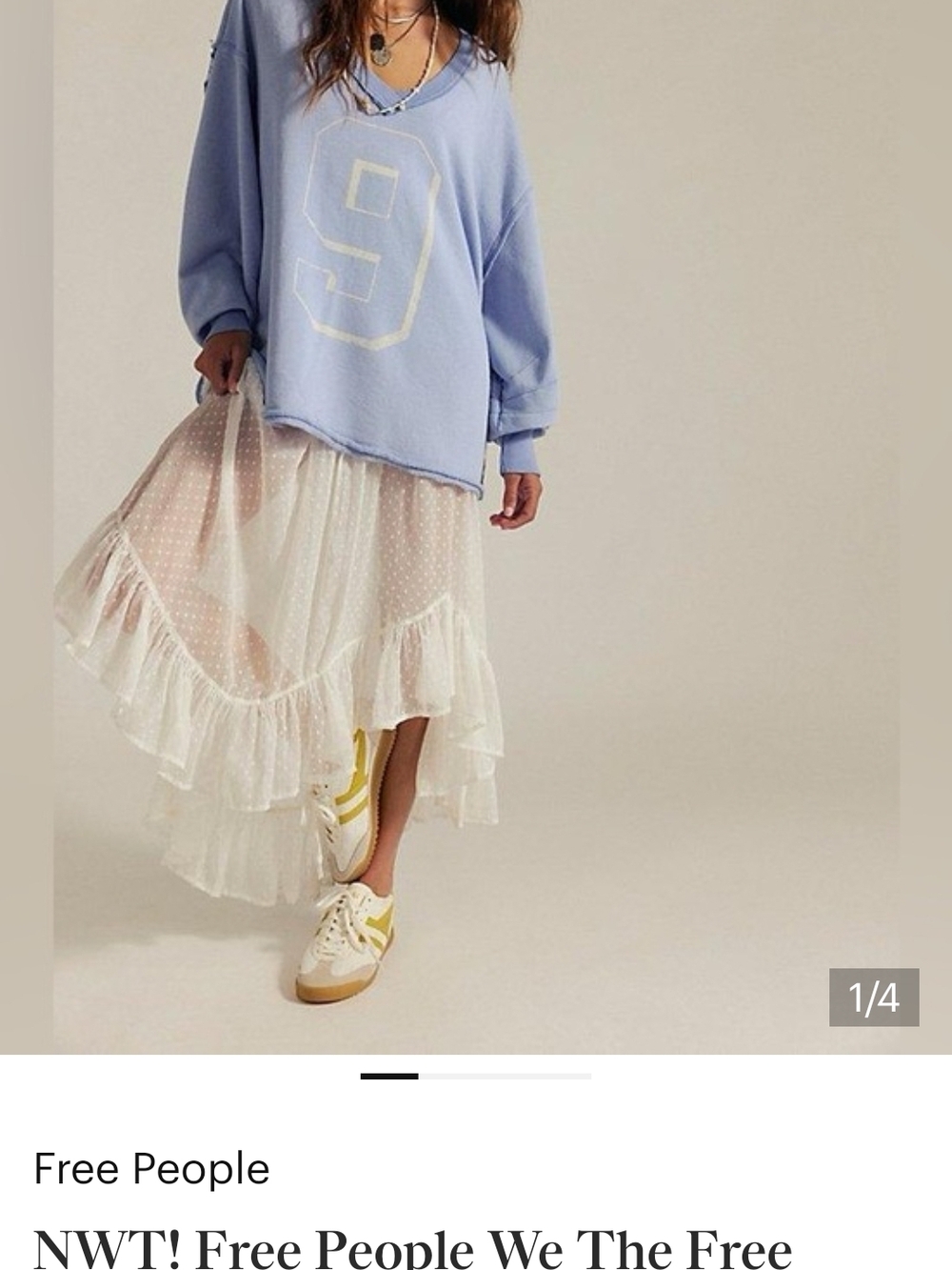 Free People Powder Blue VENICE V NECK SWEATSHIRT SIZE MED - Picture 2 of 5